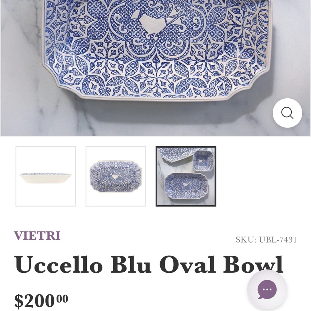 VIETRI Uccello Blu Oval Bowl *New in Box*